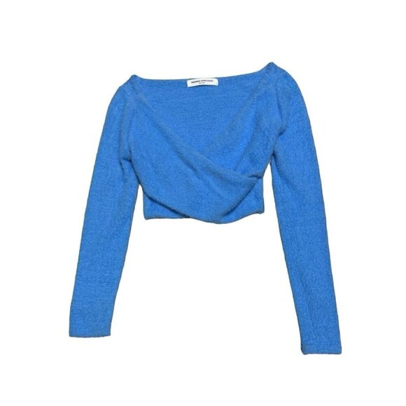 AMANDA UPRICHARD Fuzzy Luxury Designer Bright Blue Soft Crop Top XS - Picture 1 of 4
